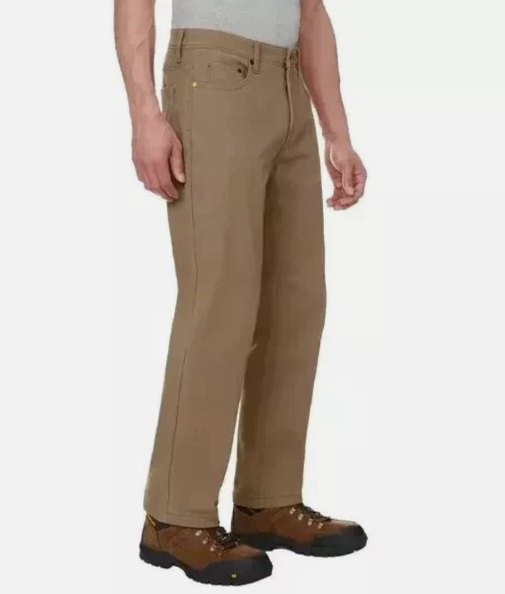 CAT Caterpillar Men's Fleece Lined Canvas Work Pants Straight Leg Tan Size 40x29